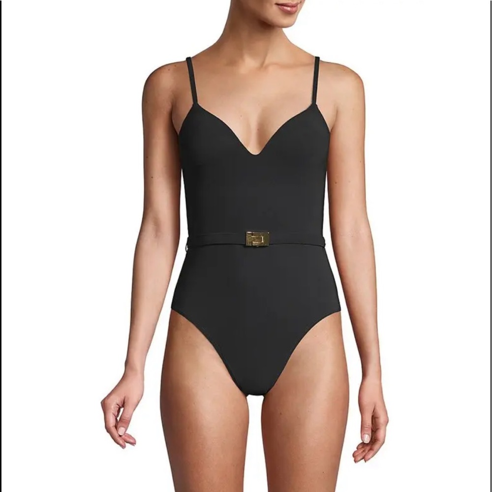 Tory Burch Black One-Piece with Gold Buckle Belt
